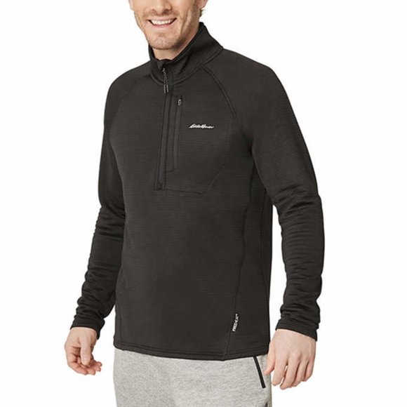 Black NWT Eddie Bauer Men’s Quarter Zip Grid Fleece - Picture 2 of 6